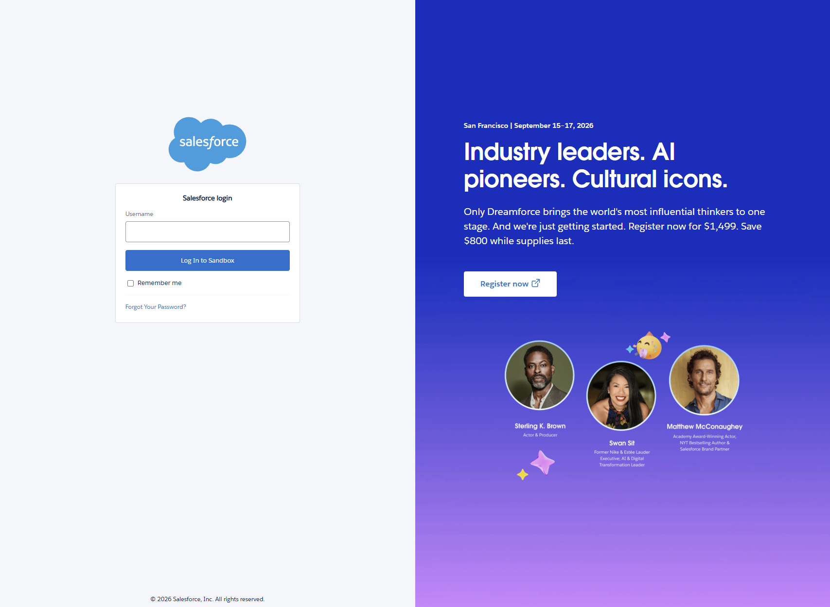 A Salesforce sign-in page served from the org's My Domain