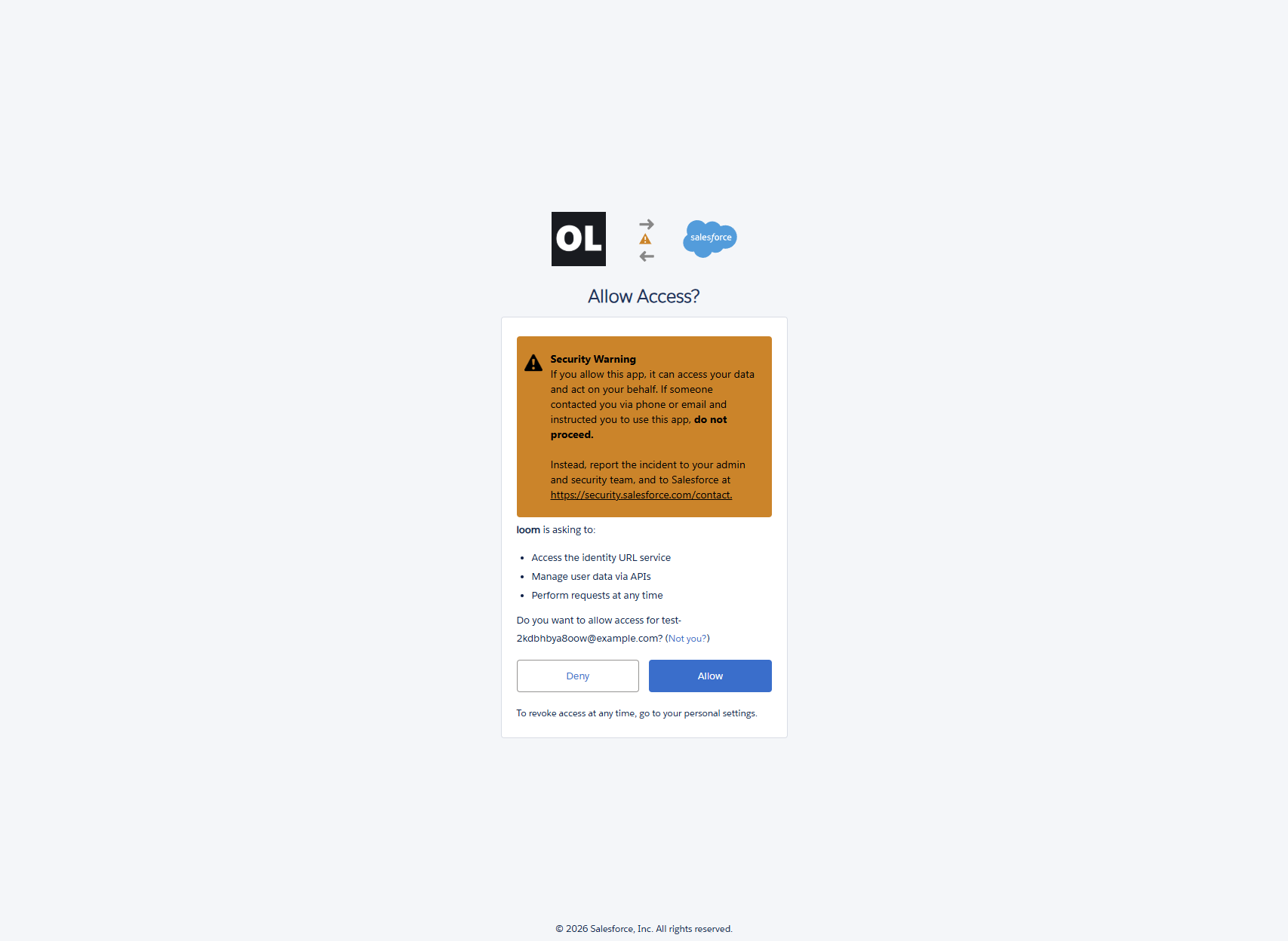 Salesforce's Allow Access screen with Deny and Allow actions
